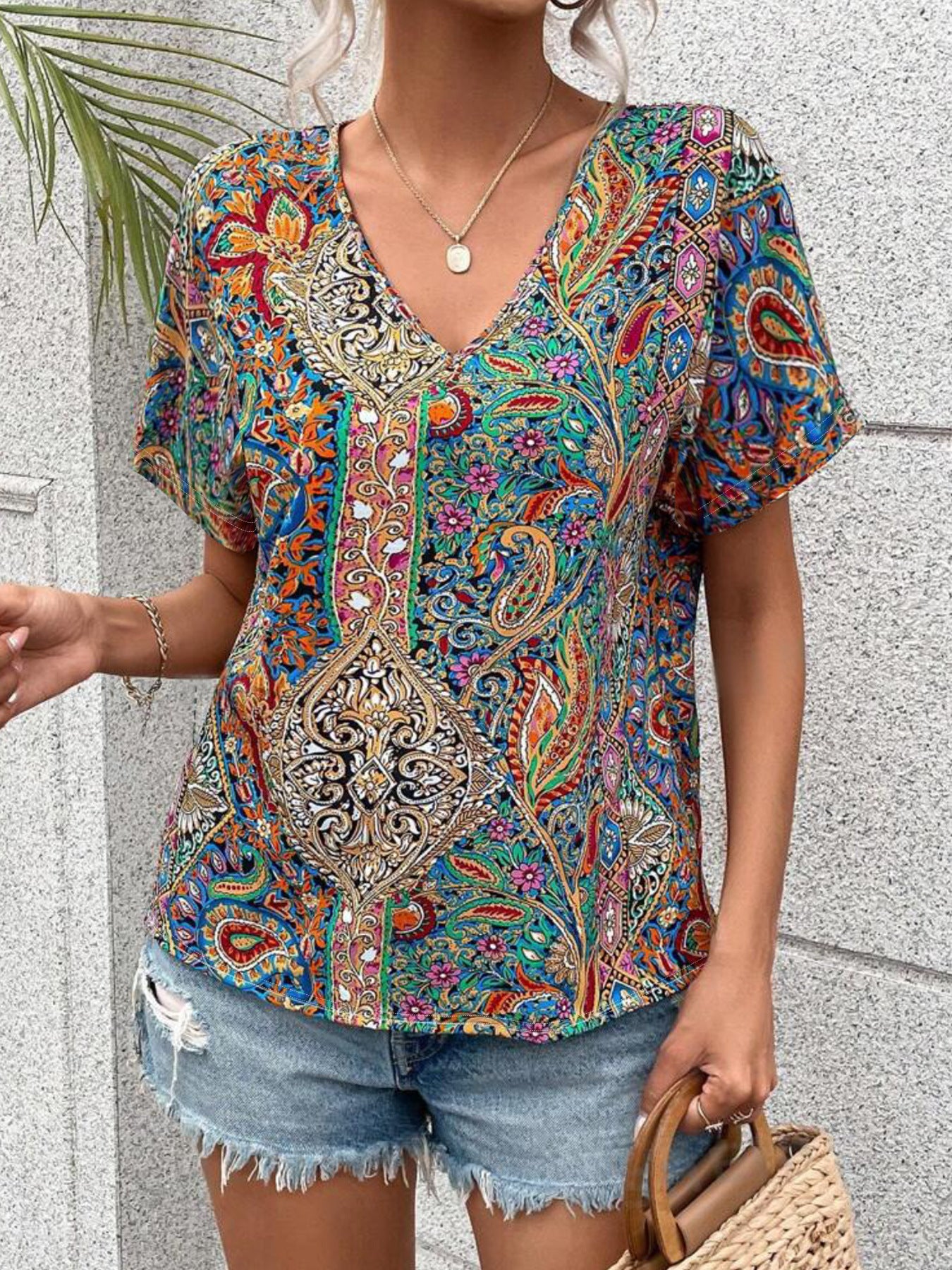 Mocha Veil V-Neck Casual T-Shirt