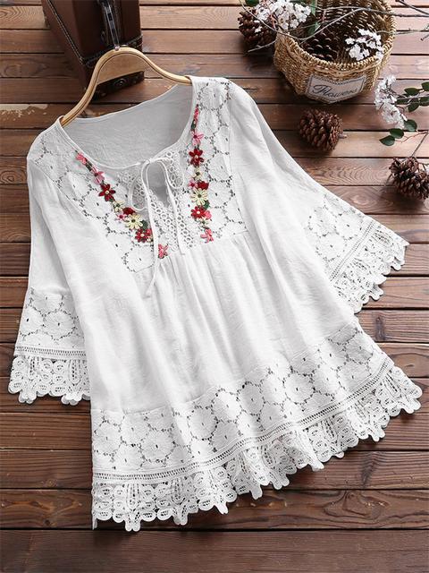 Floral Echo Embroidered V-Neck Top