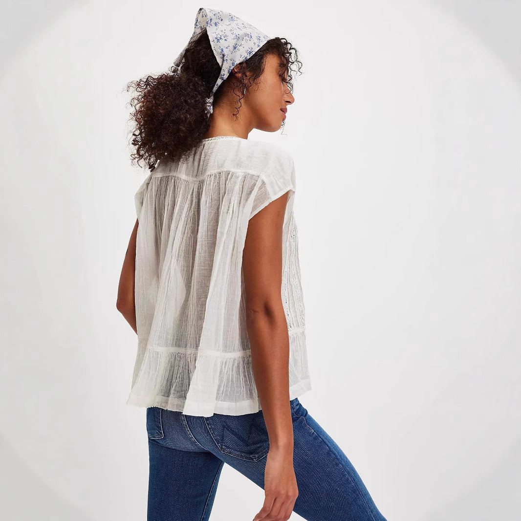 Sage Embroidered Cotton Top