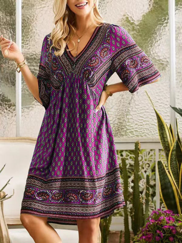 Terra Tides Hippie V-Neck Dress