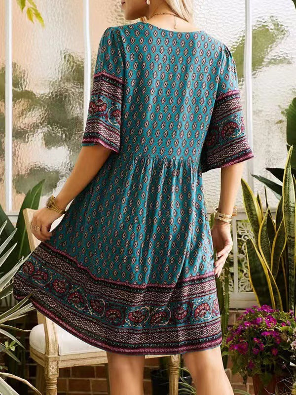 Terra Tides Hippie V-Neck Dress