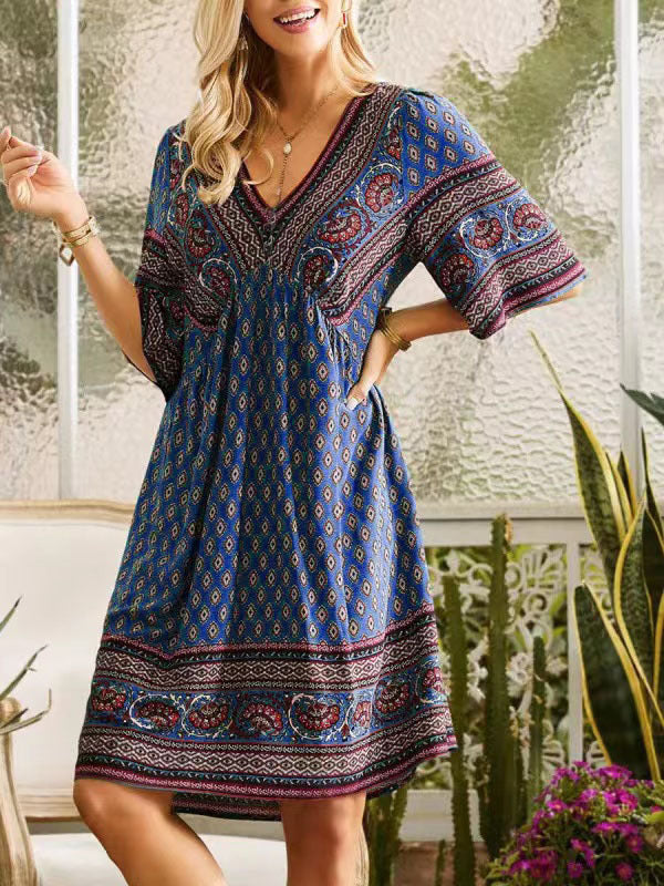 Terra Tides Hippie V-Neck Dress