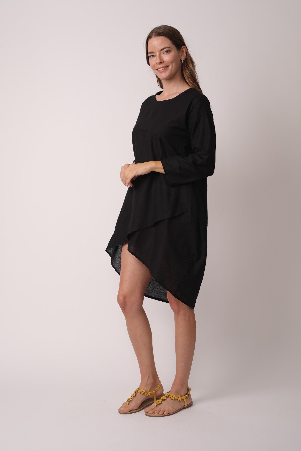 Plus Size Crew Neck Asymmetric Split Tunic