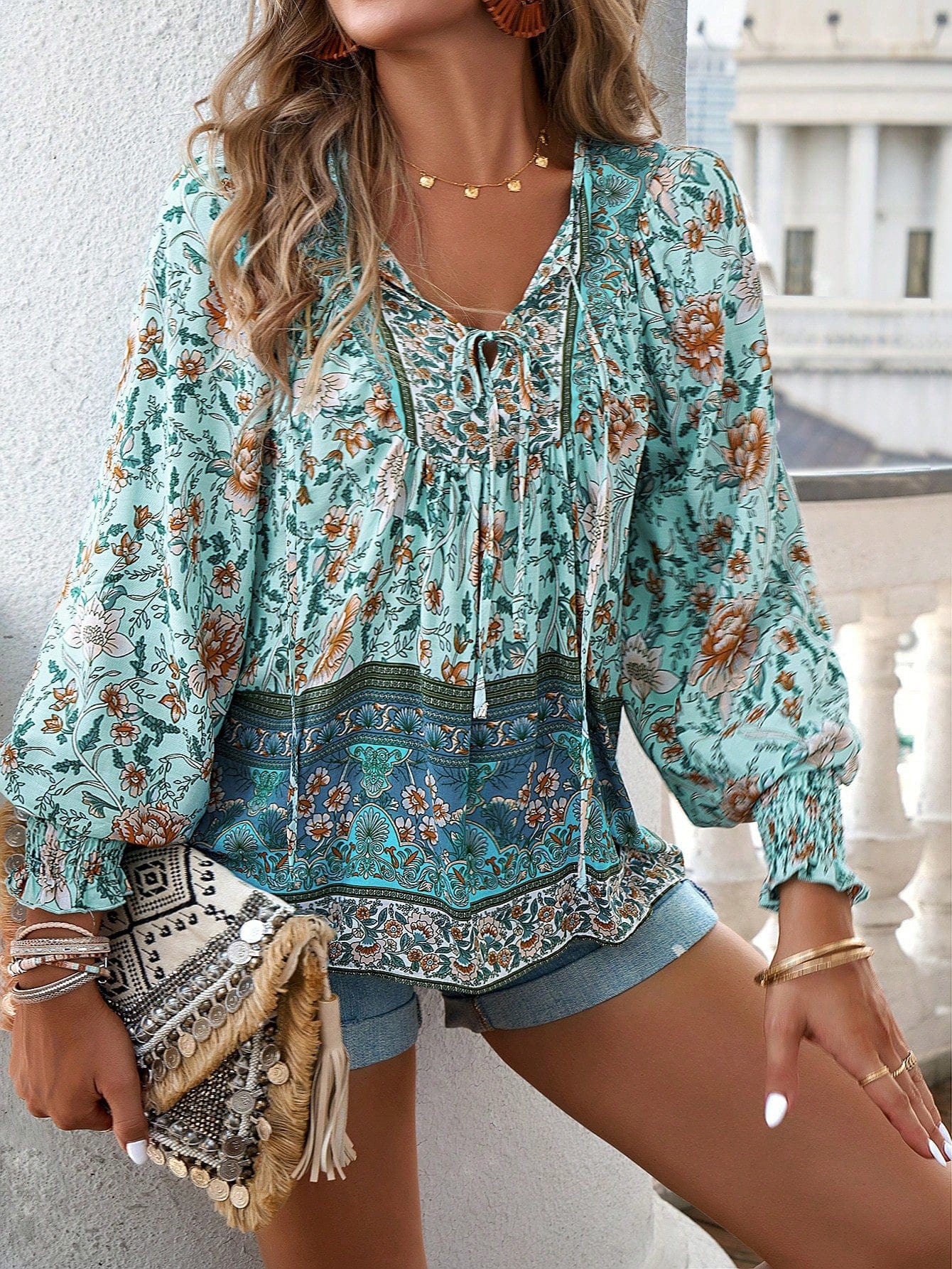 Buddhatrends Blue / S Luna Essence Bohemian Loose Fit Top