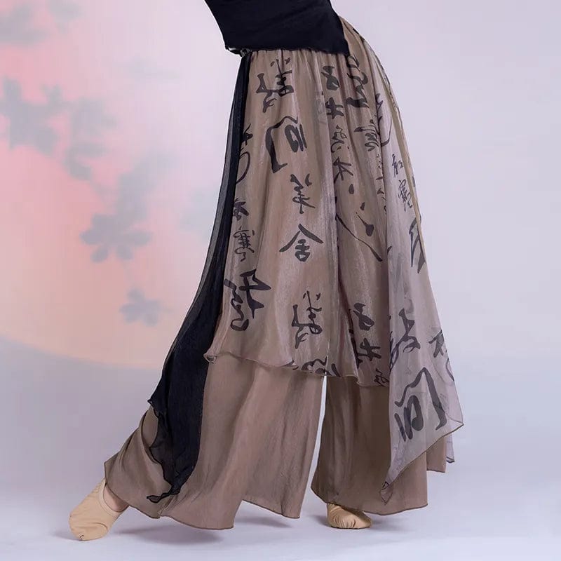 Buddhatrends Chinese Calligraphy Flowy Palazzo Pants