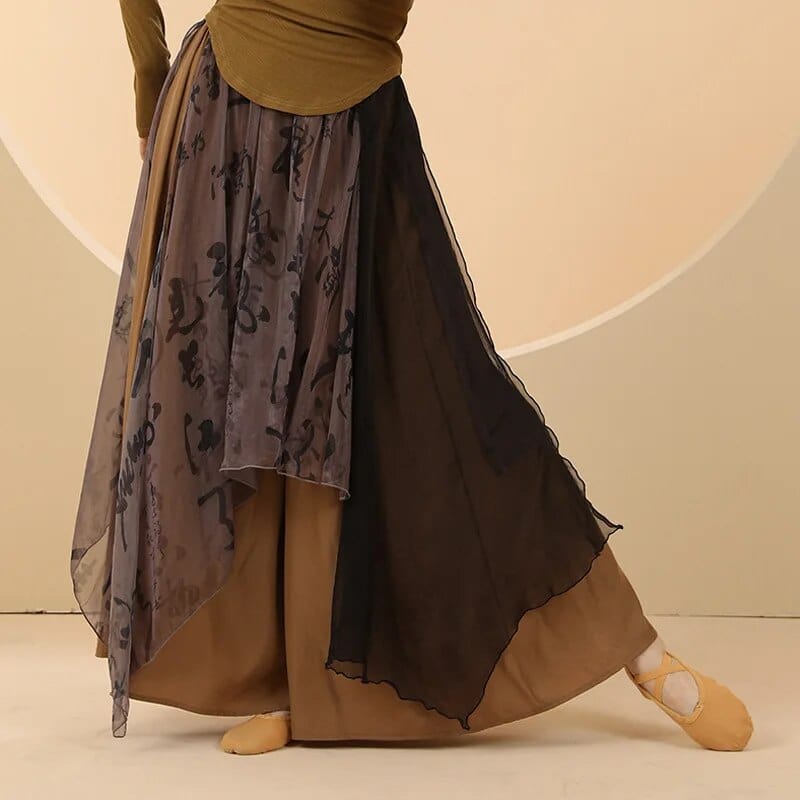 Buddhatrends coffee-B / S Chinese Calligraphy Flowy Palazzo Pants