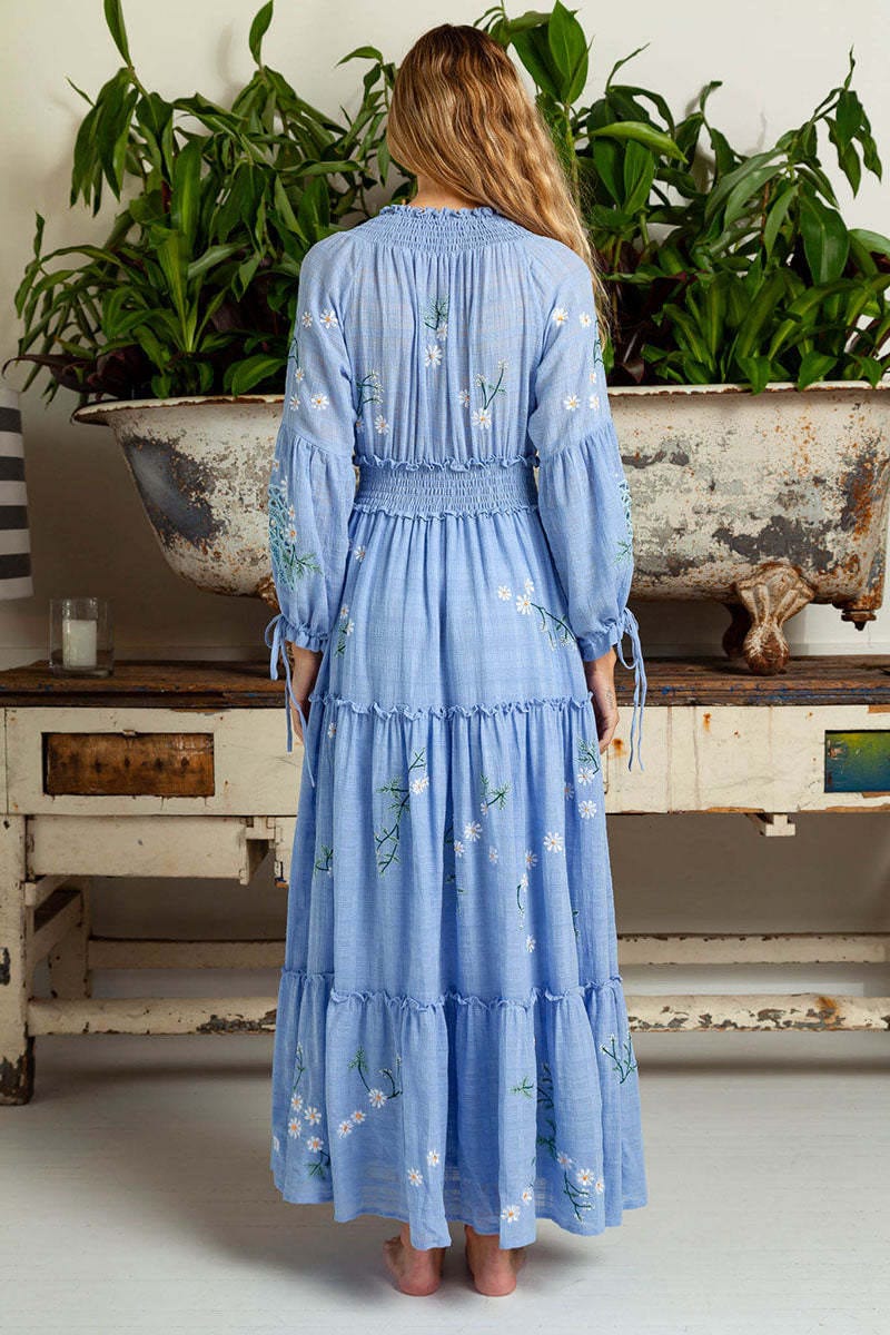 Buddhatrends Embroidered Fringed V-Neck Dress