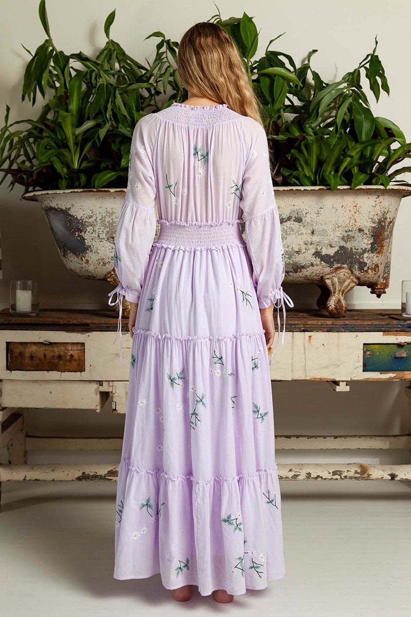 Buddhatrends Embroidered Fringed V-Neck Dress