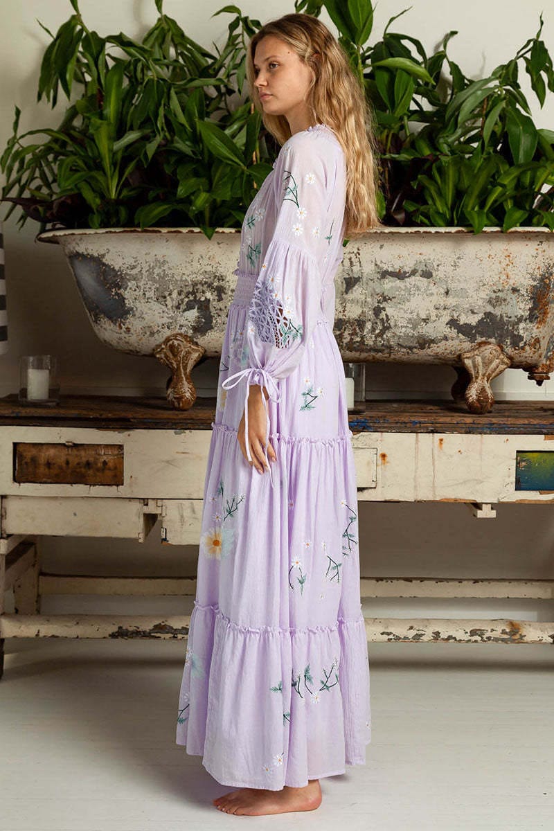 Buddhatrends Embroidered Fringed V-Neck Dress