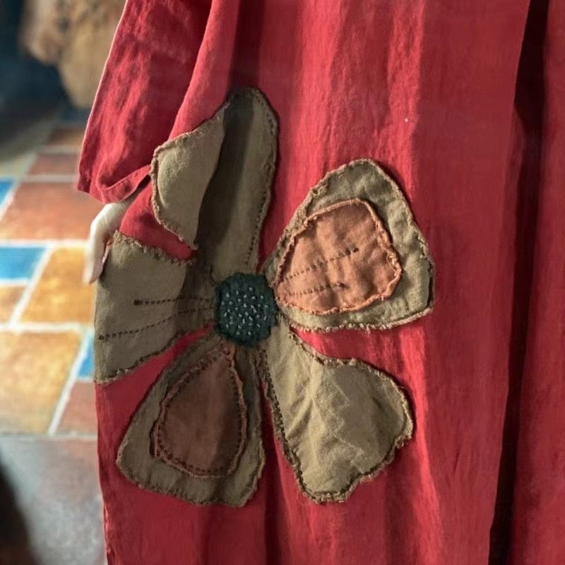 Buddhatrends Flower Power Loose Linen Patchwork Dress