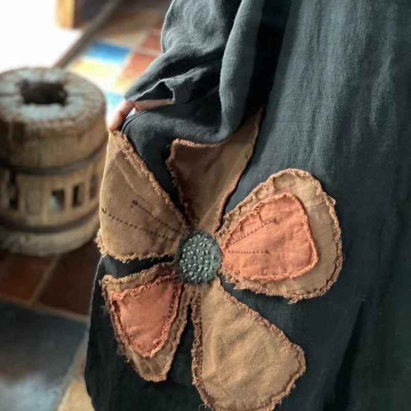 Buddhatrends Flower Power Loose Linen Patchwork Dress