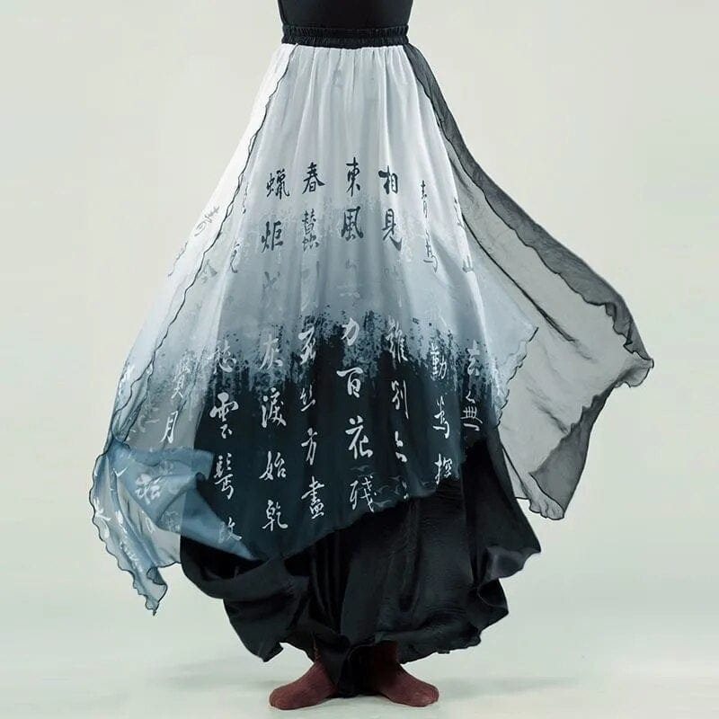 Buddhatrends Green / S Chinese Calligraphy Flowy Palazzo Pants