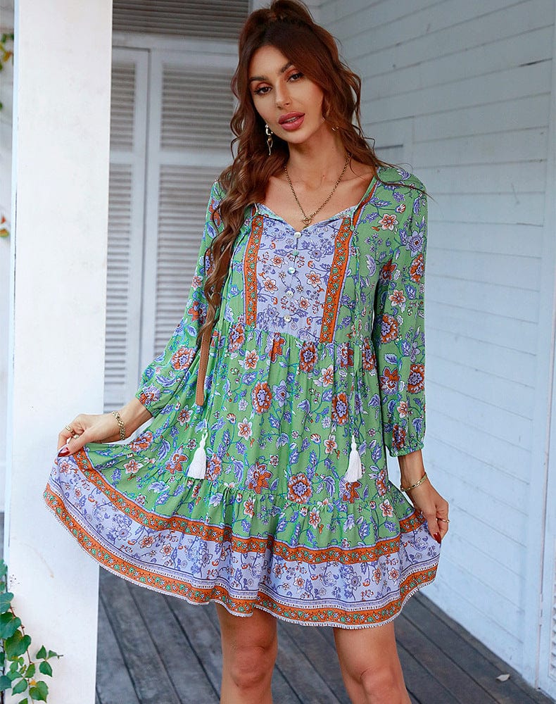 Buddhatrends Green / S Serene Chic Bohemian Midi Dress