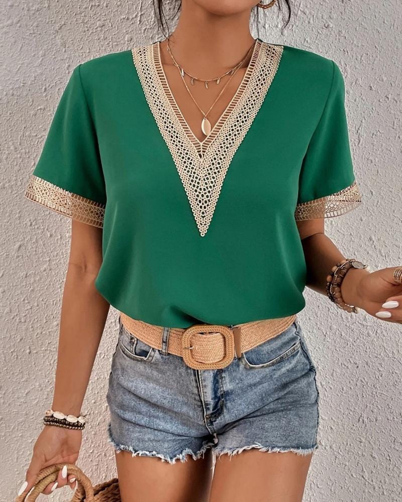 Buddhatrends Green / S Stylish Summer Lace T-Shirt