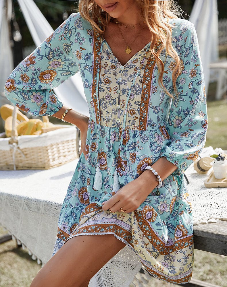 Buddhatrends Light Blue / S Serene Chic Bohemian Midi Dress