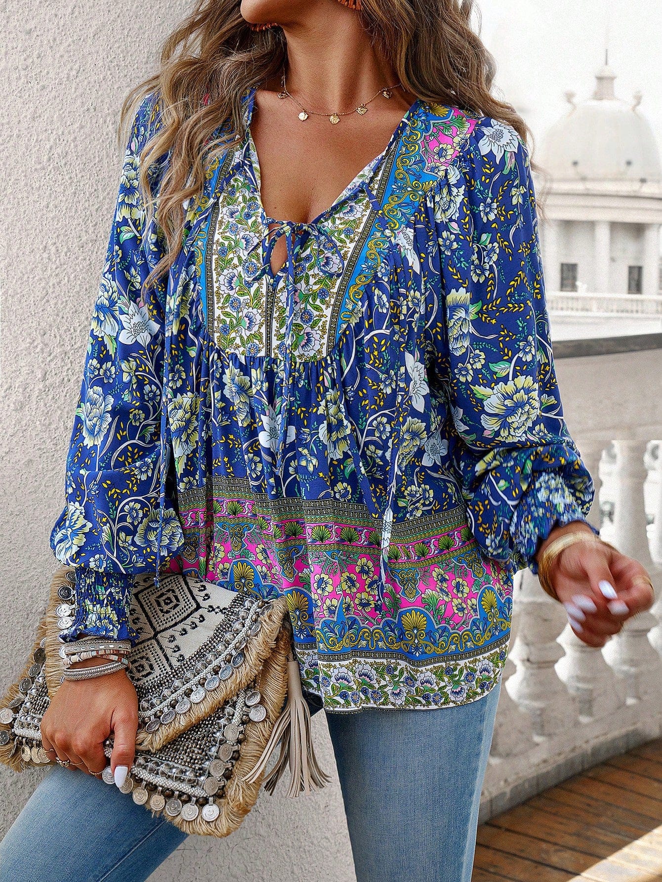 Buddhatrends Navy Blue / S Luna Essence Bohemian Loose Fit Top