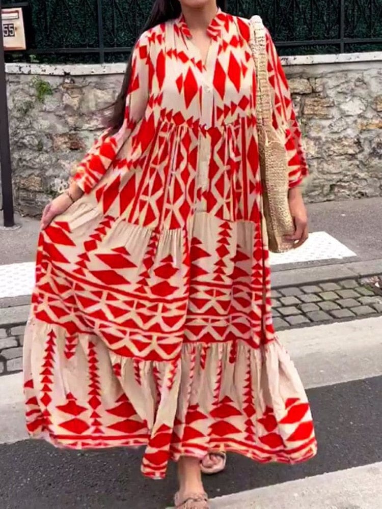 Buddhatrends Tribal Art Button Up Maxi Dress