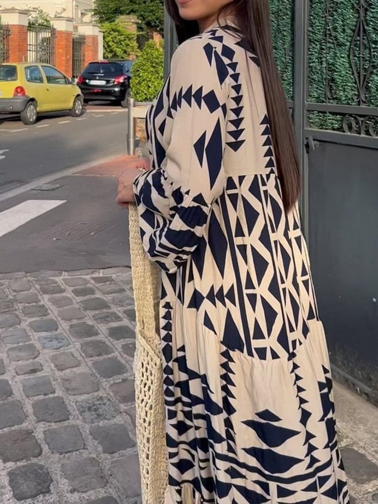 Buddhatrends Tribal Art Button Up Maxi Dress