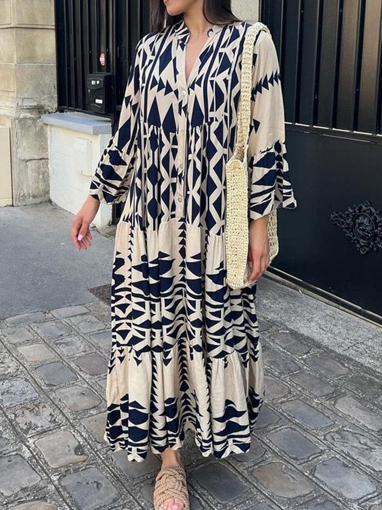 Buddhatrends Tribal Art Button Up Maxi Dress