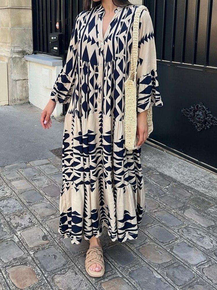 Buddhatrends Tribal Art Button Up Maxi Dress