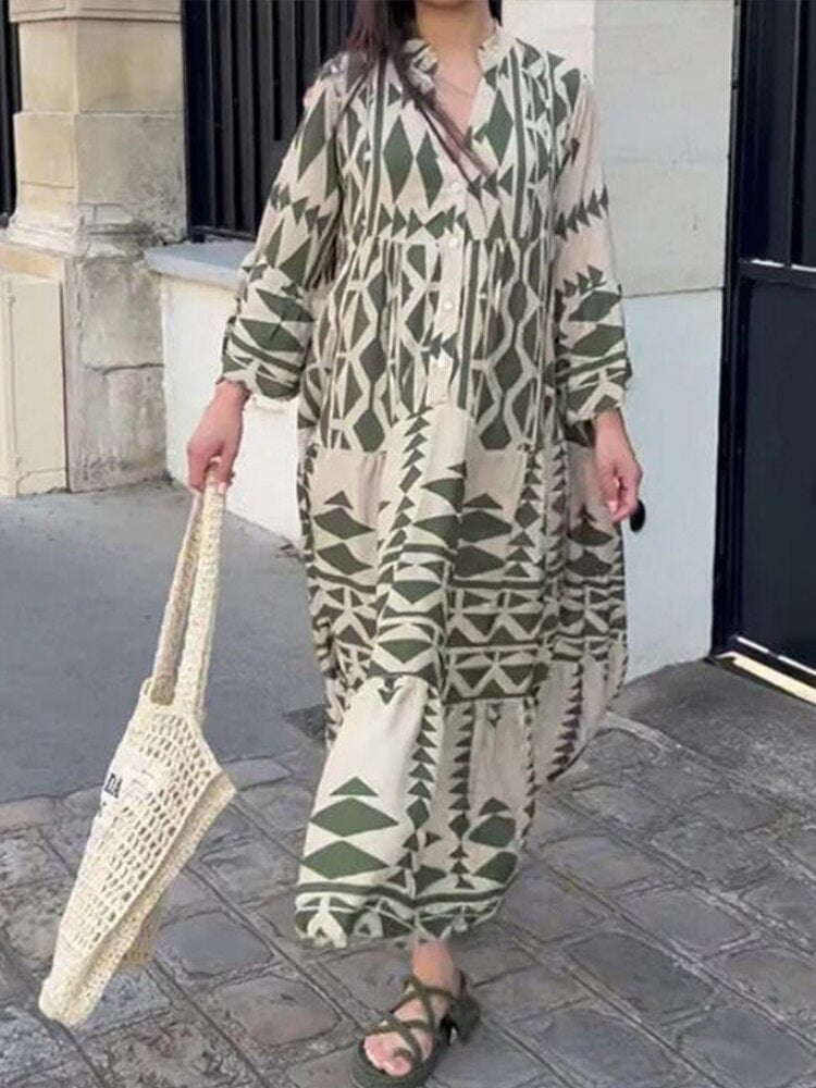 Buddhatrends Tribal Art Button Up Maxi Dress
