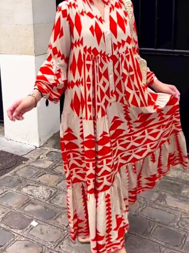 Buddhatrends Tribal Art Button Up Maxi Dress