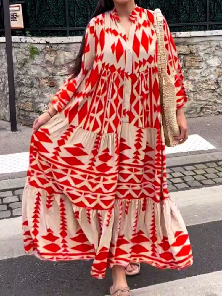 Buddhatrends Tribal Art Button Up Maxi Dress