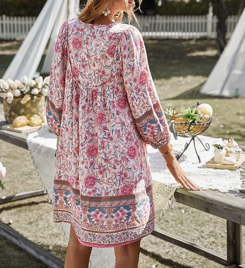 Buddhatrends Vibrant V-Neck Bohemian Dress