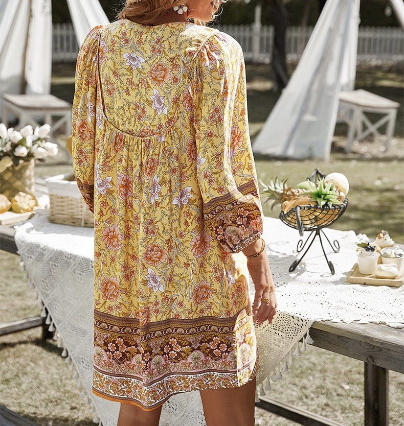 Buddhatrends Vibrant V-Neck Bohemian Dress