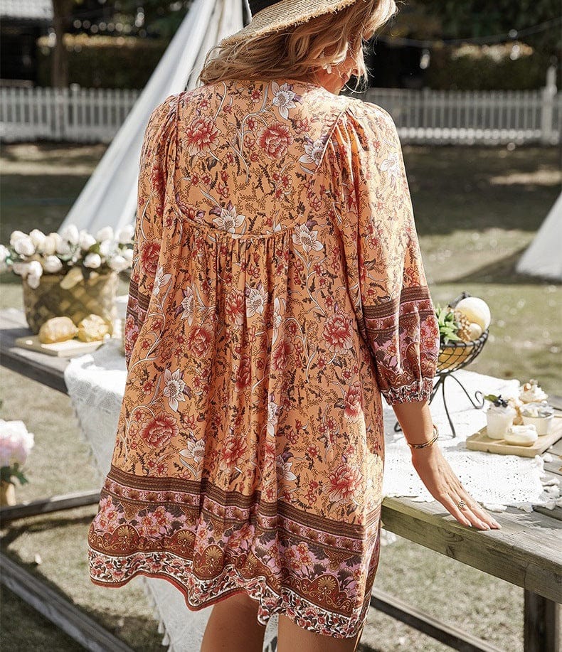 Buddhatrends Vibrant V-Neck Bohemian Dress