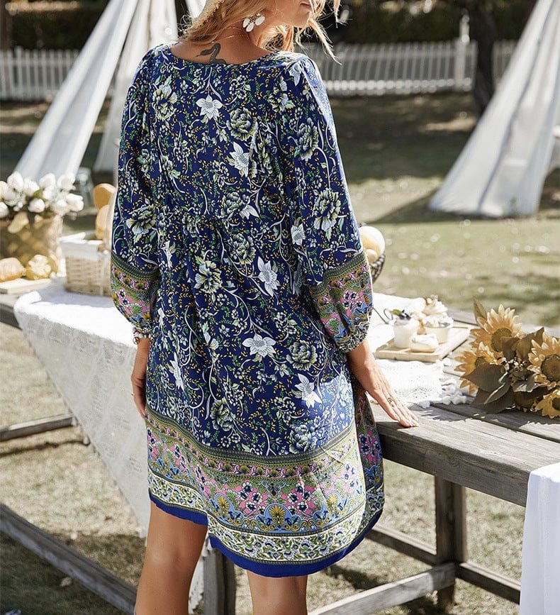 Buddhatrends Vibrant V-Neck Bohemian Dress