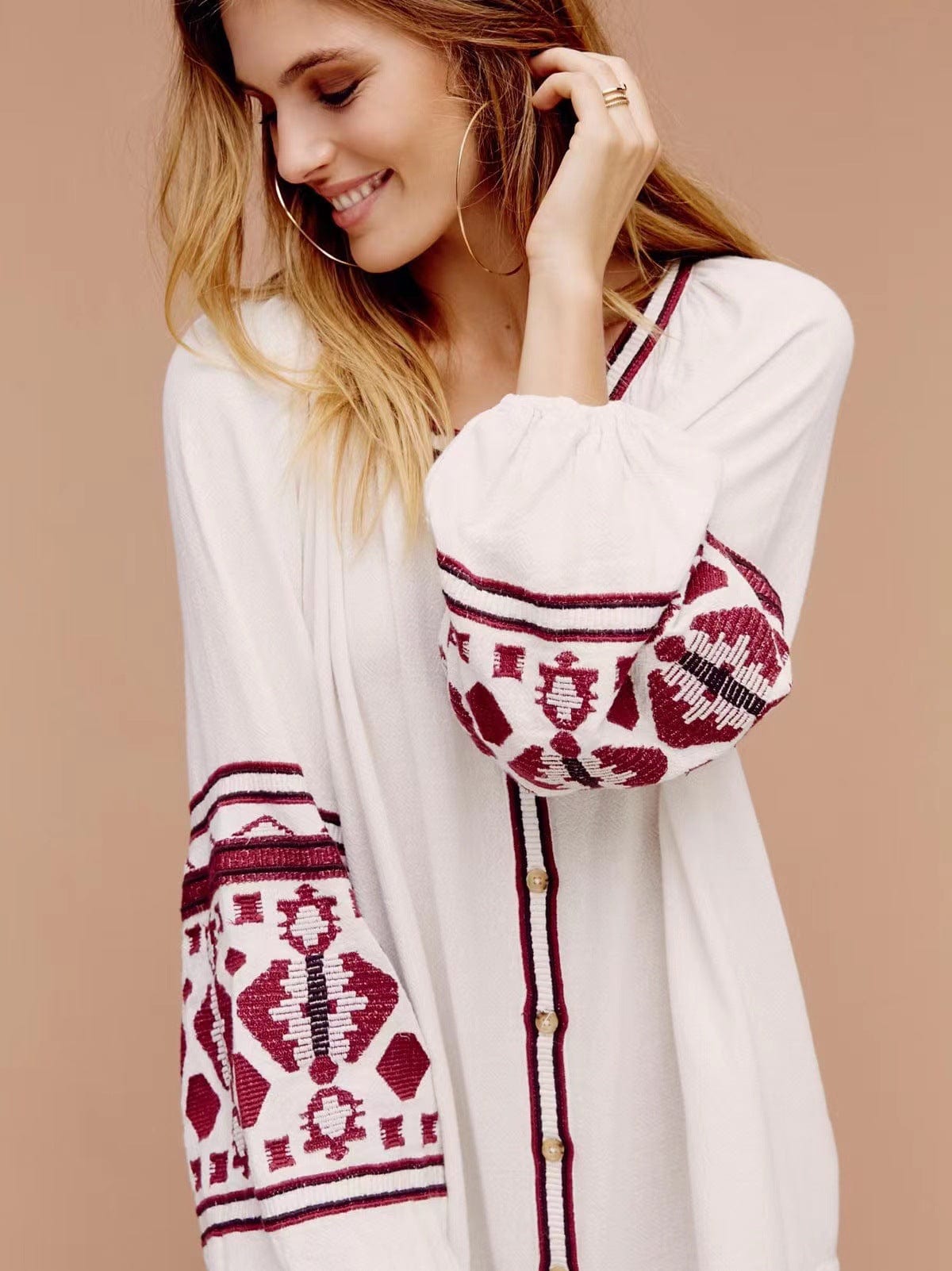 Buddhatrends White with red / S Elegant Vintage Bohemian Beach Dress