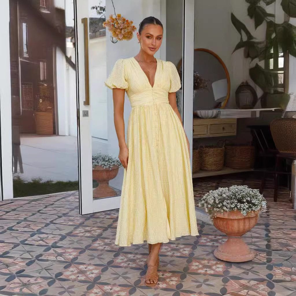 Buddhatrends Yellow / S Stylish Oversized Hem Dress