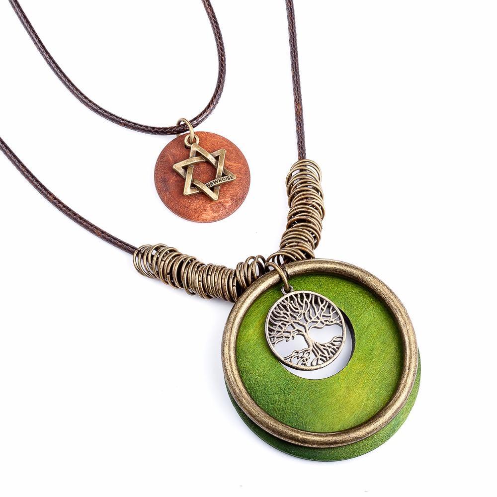 Buddha Trends 6 Pointed Star with Tree Of Life Wooden Necklace