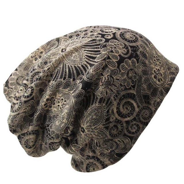 Buddha Trends Beanie Hats black Casual Floral Beanie Hat