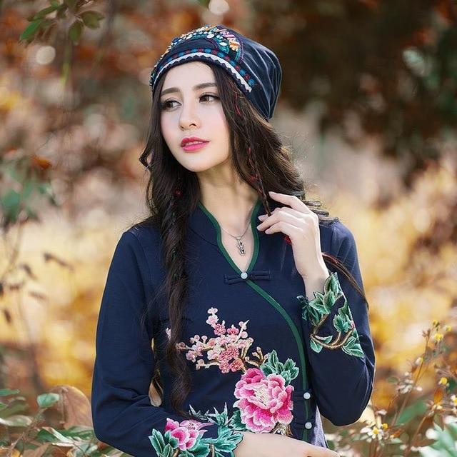 Buddha Trends Beanie Hats Blue Embroidered Beaded Hippie Hats