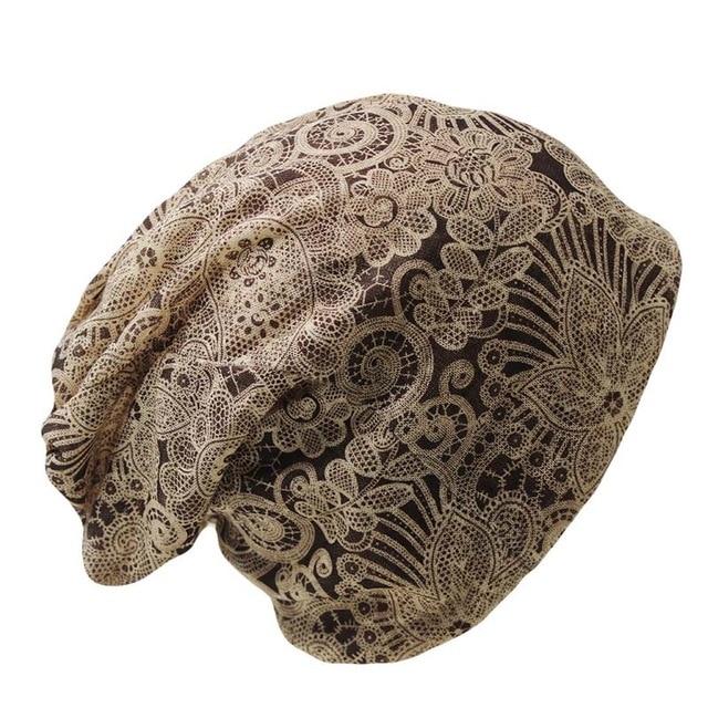 Buddha Trends Beanie Hats brown Casual Floral Beanie Hat