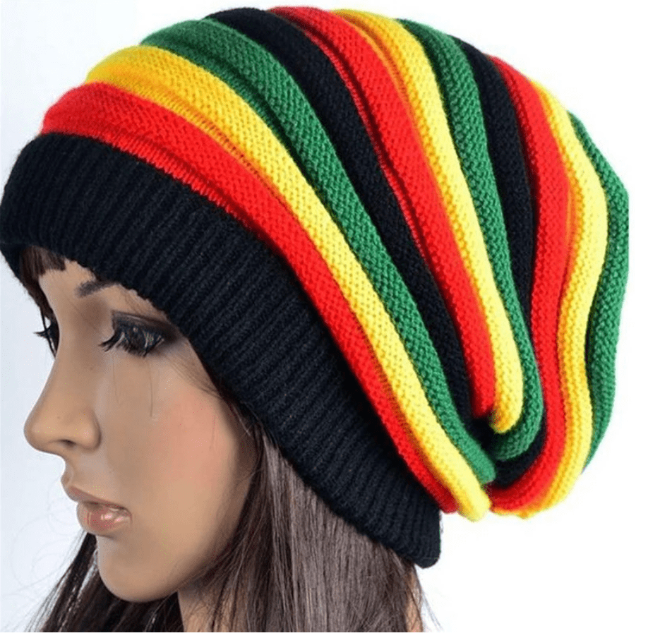Buddha Trends Beanie Hats Multi-colour Striped Rasta Slouchy Beanie Hat