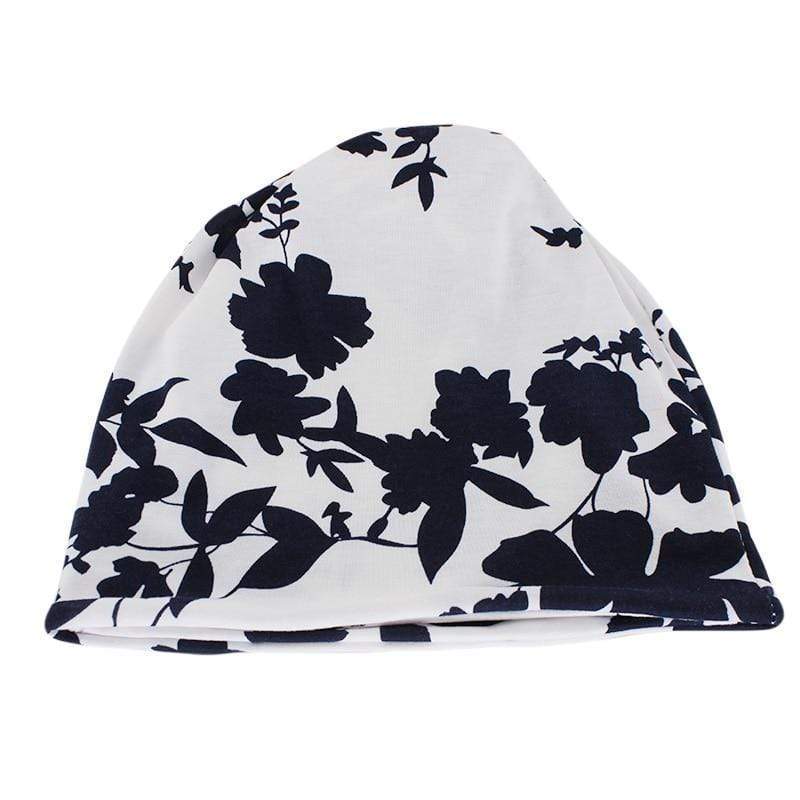 Buddha Trends Beanie Hats White & Blue Floral Beanie Hat