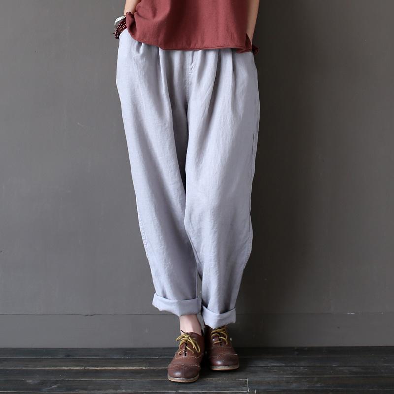 Buddha Trends Beige / One Size Casual Literary Roll-up Trousers | Zen
