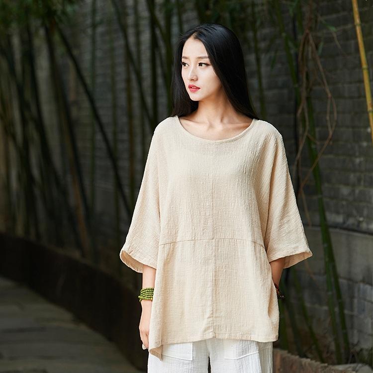 Buddha Trends Beige / One Size Flowy 3/4 Batwing Sleeve T-Shirt | Zen
