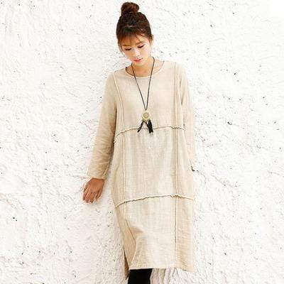 Buddha Trends Beige / One Size Oversized Long Linen Shirt | Zen