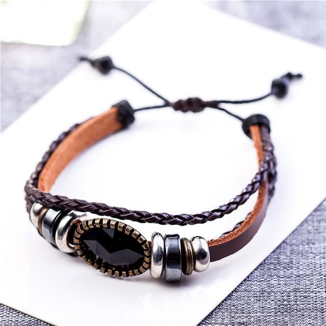 Buddha Trends Black Braided And Beaded Geometric Leather Bracelet