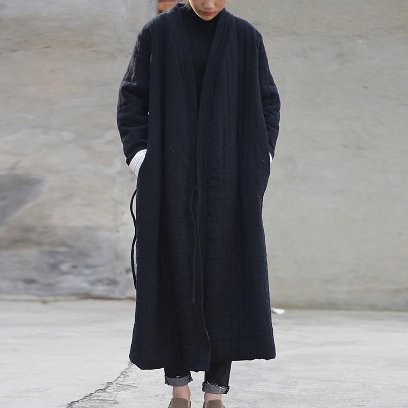 Buddha Trends Black / One Size Cotton Linen Ankle Length Trench Coat
