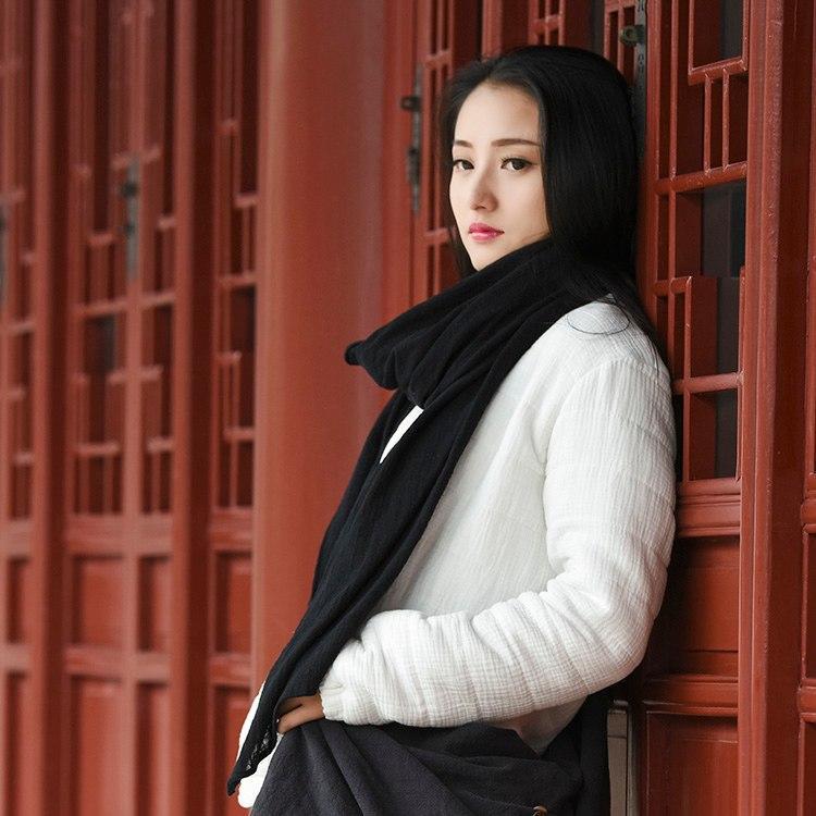 Buddha Trends Black / One Size Cotton Linen Large Scarf