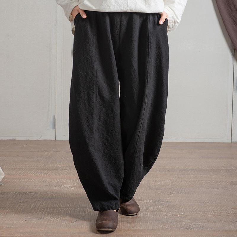Buddha Trends Black / One Size Japanese Zen Cotton Linen Palazzo Pants  | Zen