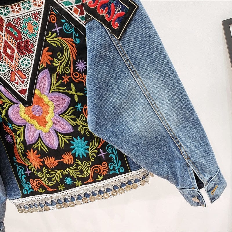 Buddha Trends Boho Handmade Embroidered Denim Jacket