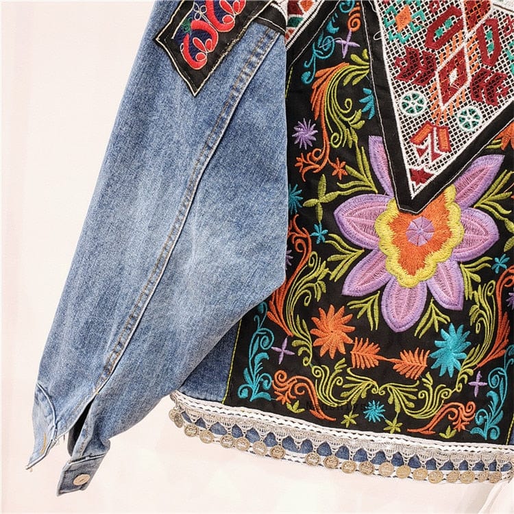 Buddha Trends Boho Handmade Embroidered Denim Jacket