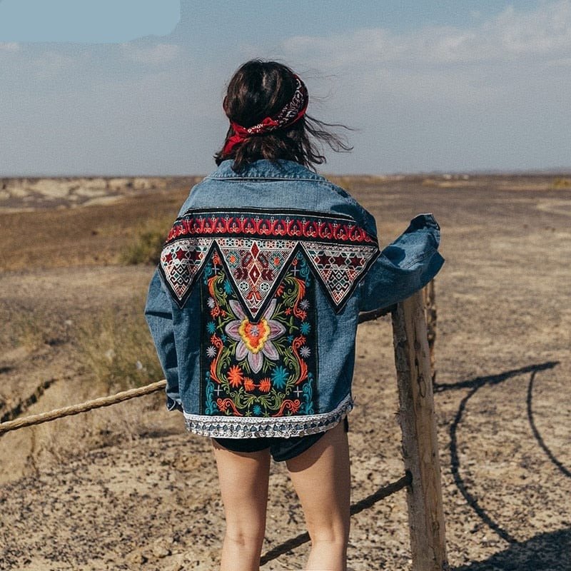 Buddha Trends Boho Handmade Embroidered Denim Jacket