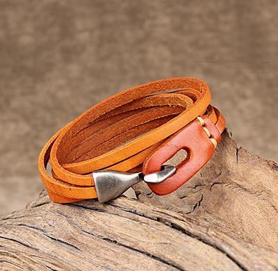 Buddha Trends Bracelet Light Brown Genuine Leather Layered Bracelet